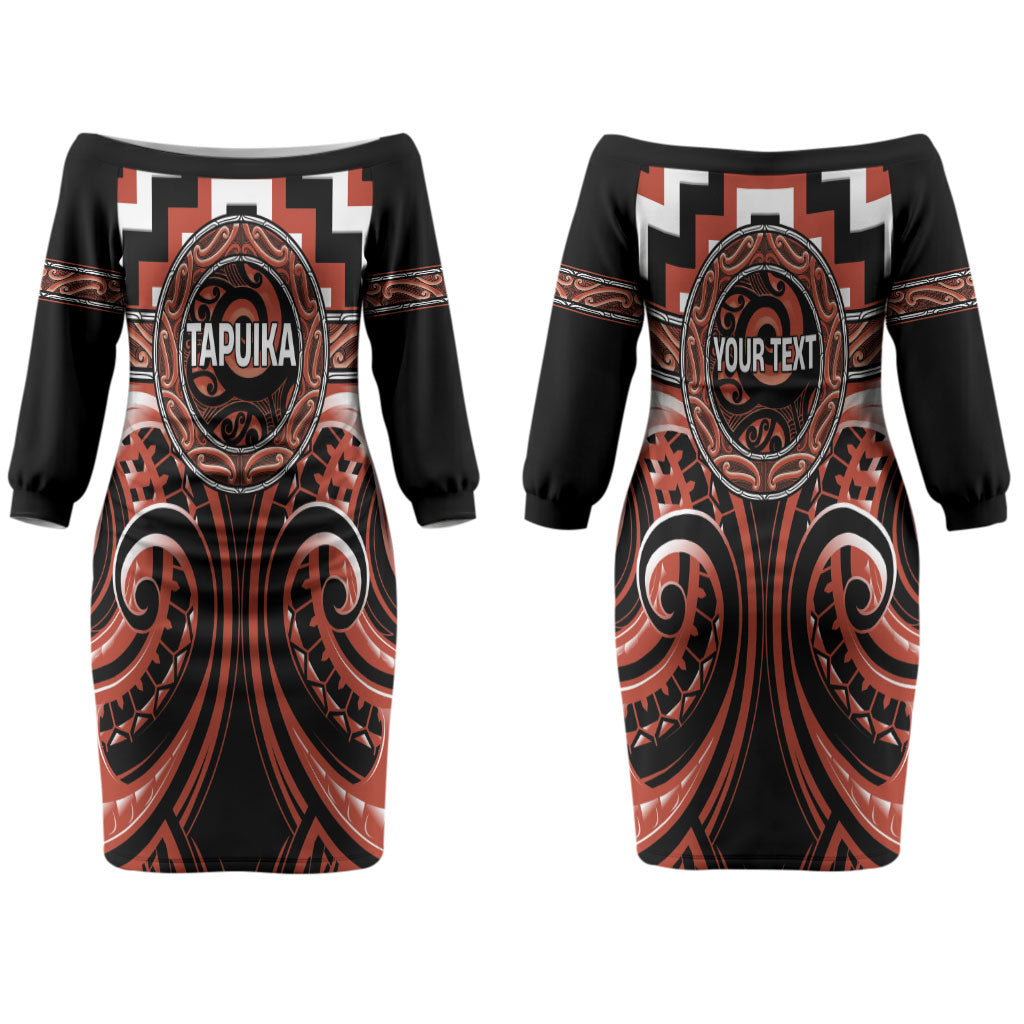Aotearoa Tapuika Personalised Couples Matching Off The Shoulder Long Sleeve Dress and Hawaiian Shirt Maori Iwi Poutama Puhoro Tattoo