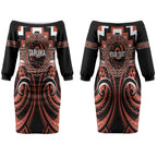 Aotearoa Tapuika Personalised Couples Matching Off The Shoulder Long Sleeve Dress and Hawaiian Shirt Maori Iwi Poutama Puhoro Tattoo