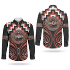 Aotearoa Tapuika Personalised Couples Matching Off The Shoulder Long Sleeve Dress and Long Sleeve Button Shirt Maori Iwi Poutama Puhoro Tattoo