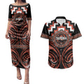 Aotearoa Tapuika Personalised Couples Matching Puletasi and Hawaiian Shirt Maori Iwi Poutama Puhoro Tattoo