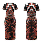 Aotearoa Tapuika Personalised Couples Matching Short Sleeve Bodycon Dress and Hawaiian Shirt Maori Iwi Poutama Puhoro Tattoo