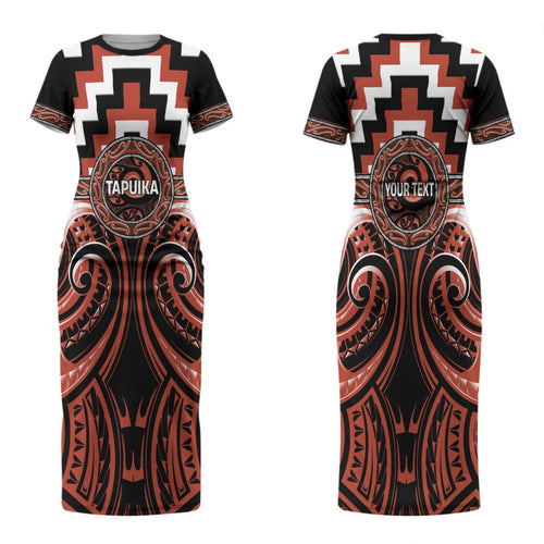 Aotearoa Tapuika Personalised Couples Matching Short Sleeve Bodycon Dress and Hawaiian Shirt Maori Iwi Poutama Puhoro Tattoo