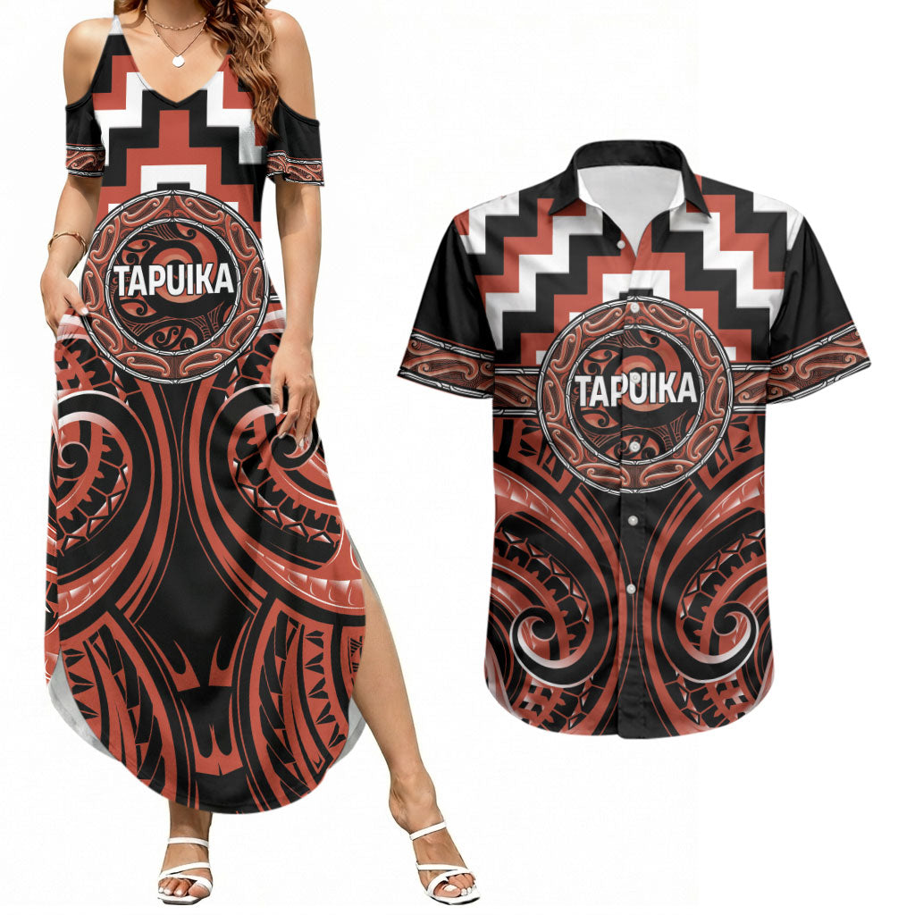 Aotearoa Tapuika Personalised Couples Matching Summer Maxi Dress and Hawaiian Shirt Maori Iwi Poutama Puhoro Tattoo