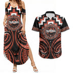 Aotearoa Tapuika Personalised Couples Matching Summer Maxi Dress and Hawaiian Shirt Maori Iwi Poutama Puhoro Tattoo