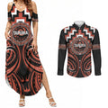 Aotearoa Tapuika Personalised Couples Matching Summer Maxi Dress and Long Sleeve Button Shirt Maori Iwi Poutama Puhoro Tattoo