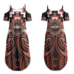 Aotearoa Tapuika Personalised Couples Matching Summer Maxi Dress and Long Sleeve Button Shirt Maori Iwi Poutama Puhoro Tattoo