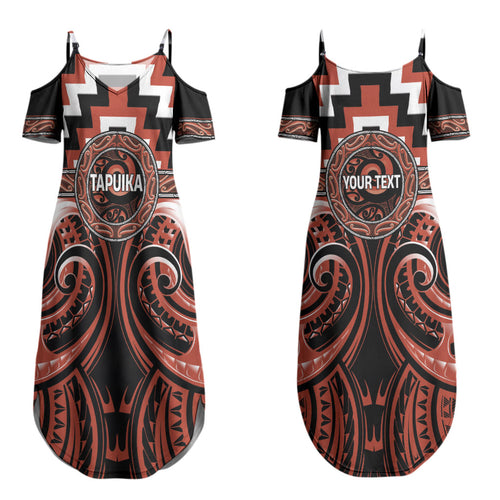 Aotearoa Tapuika Personalised Couples Matching Summer Maxi Dress and Long Sleeve Button Shirt Maori Iwi Poutama Puhoro Tattoo