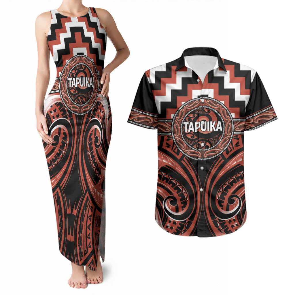 Aotearoa Tapuika Personalised Couples Matching Tank Maxi Dress and Hawaiian Shirt Maori Iwi Poutama Puhoro Tattoo