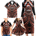 Aotearoa Tapuika Personalised Family Matching Long Sleeve Bodycon Dress and Hawaiian Shirt Maori Iwi Poutama Puhoro Tattoo