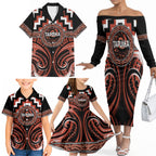 Aotearoa Tapuika Personalised Family Matching Off The Shoulder Long Sleeve Dress and Hawaiian Shirt Maori Iwi Poutama Puhoro Tattoo