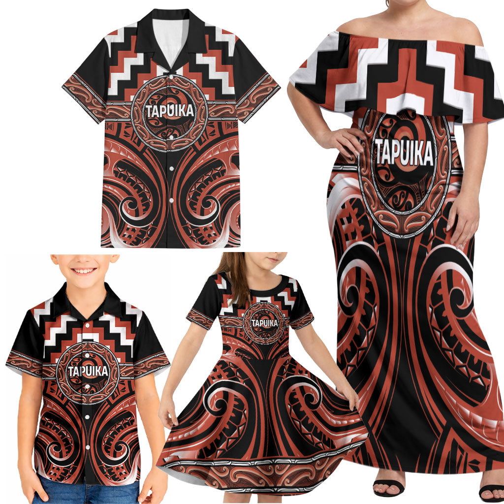 Aotearoa Tapuika Personalised Family Matching Off Shoulder Maxi Dress and Hawaiian Shirt Maori Iwi Poutama Puhoro Tattoo