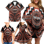 Aotearoa Tapuika Personalised Family Matching Off Shoulder Short Dress and Hawaiian Shirt Maori Iwi Poutama Puhoro Tattoo