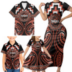 Aotearoa Tapuika Personalised Family Matching Short Sleeve Bodycon Dress and Hawaiian Shirt Maori Iwi Poutama Puhoro Tattoo