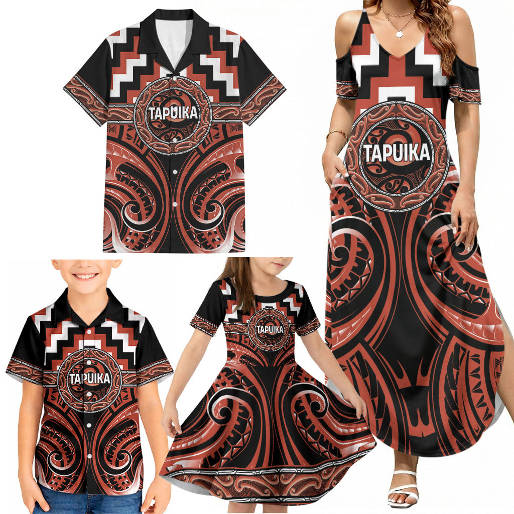 Aotearoa Tapuika Personalised Family Matching Summer Maxi Dress and Hawaiian Shirt Maori Iwi Poutama Puhoro Tattoo