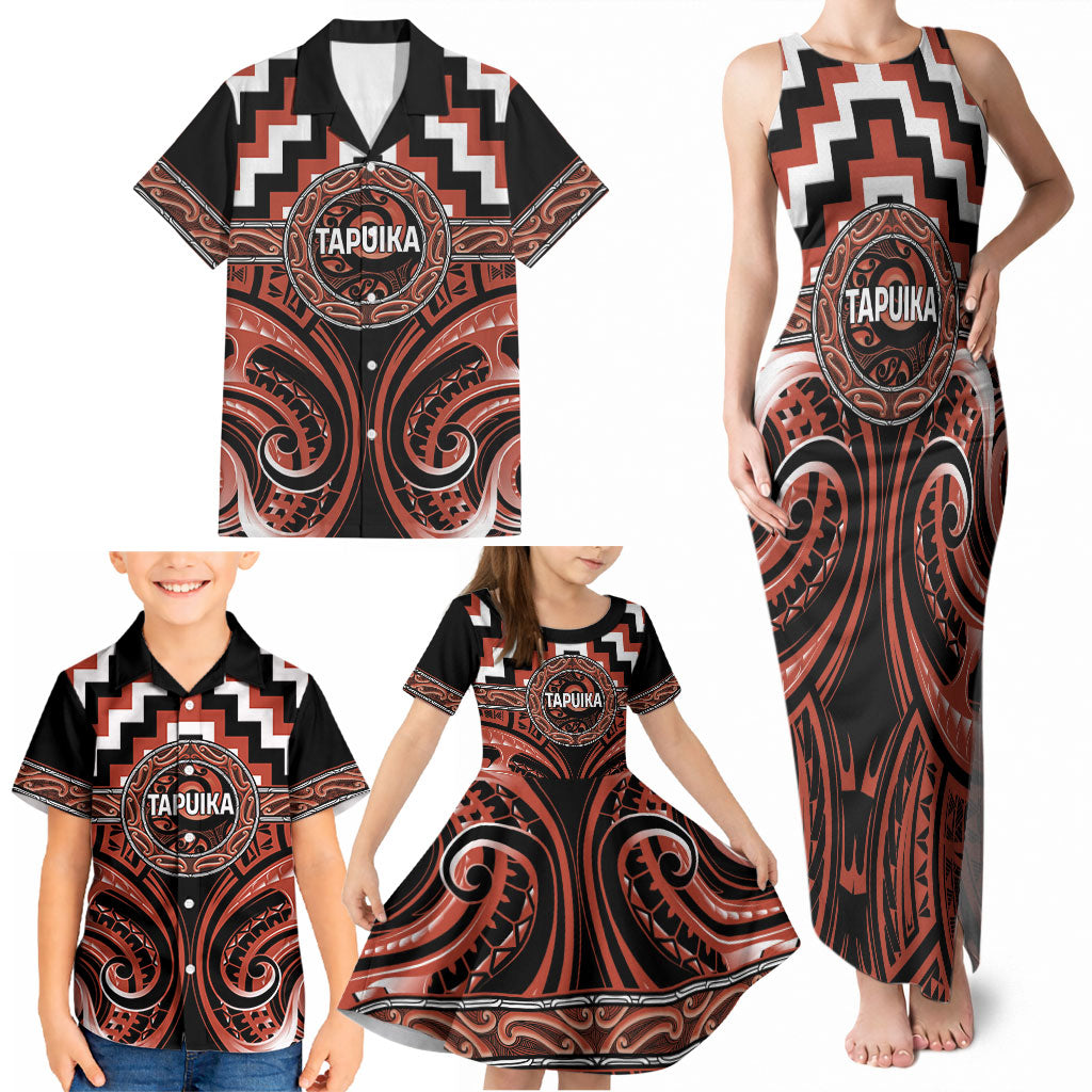 Aotearoa Tapuika Personalised Family Matching Tank Maxi Dress and Hawaiian Shirt Maori Iwi Poutama Puhoro Tattoo