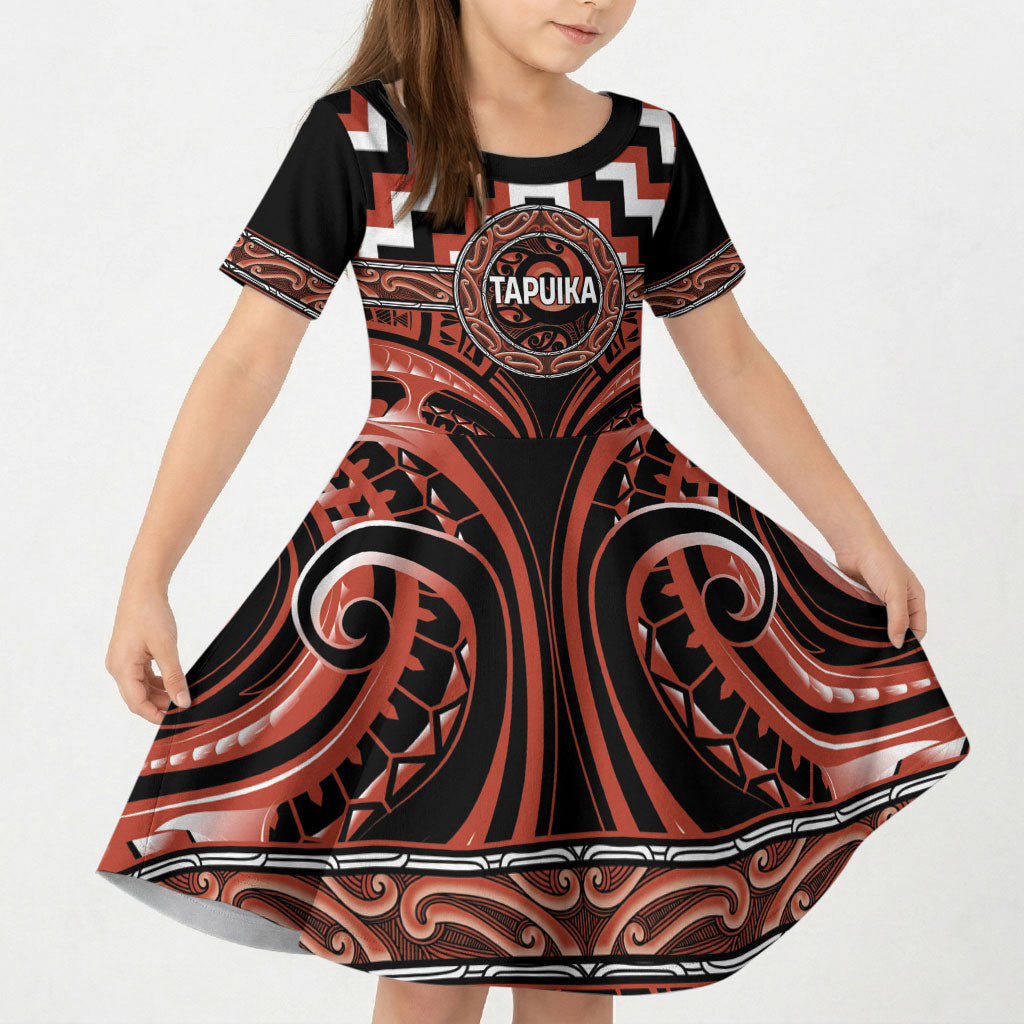Aotearoa Tapuika Personalised Kid Short Sleeve Dress Maori Iwi Poutama Puhoro Tattoo