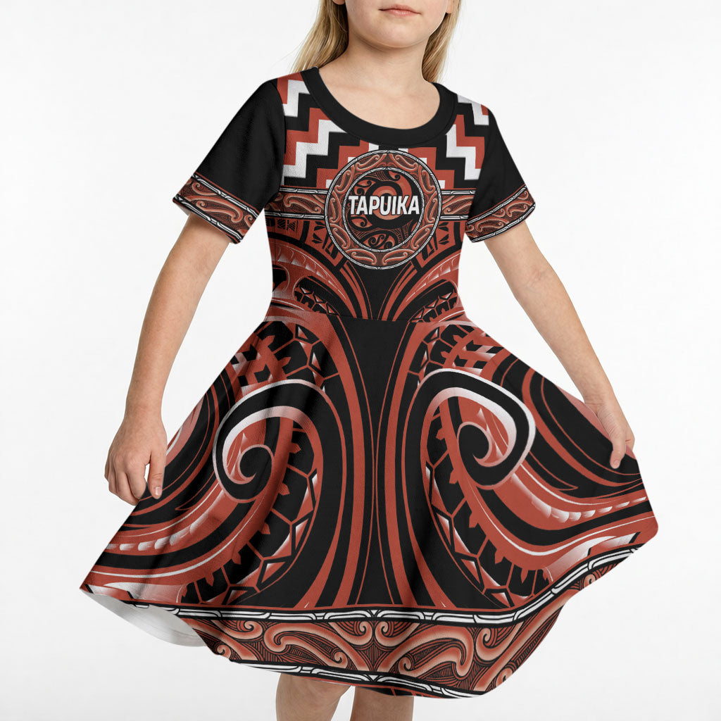 Aotearoa Tapuika Personalised Kid Short Sleeve Dress Maori Iwi Poutama Puhoro Tattoo