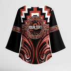 Aotearoa Tapuika Personalised Kimono Sleeve Blouse Maori Iwi Poutama Puhoro Tattoo