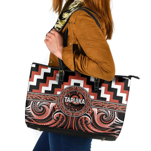 Aotearoa Tapuika Leather Tote Bag Maori Iwi Poutama Puhoro Tattoo