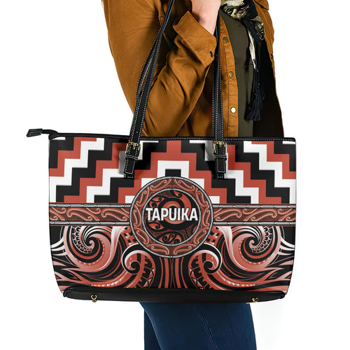 Aotearoa Tapuika Leather Tote Bag Maori Iwi Poutama Puhoro Tattoo