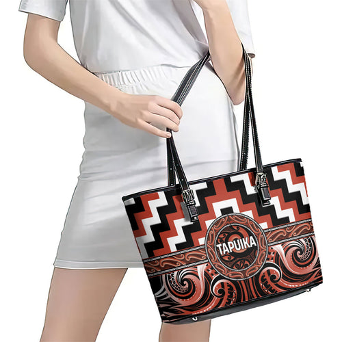 Aotearoa Tapuika Leather Tote Bag Maori Iwi Poutama Puhoro Tattoo