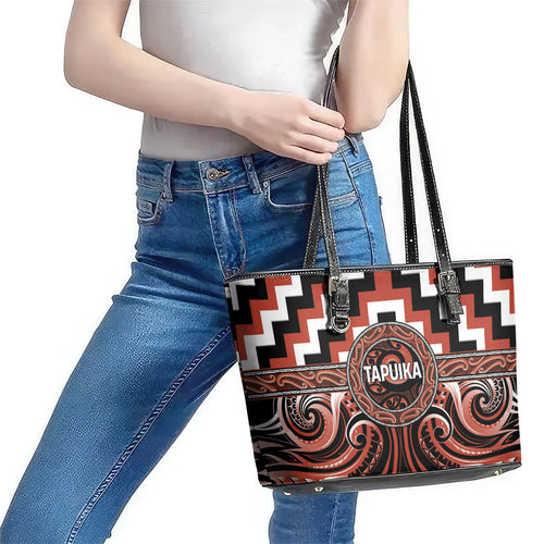 Aotearoa Tapuika Leather Tote Bag Maori Iwi Poutama Puhoro Tattoo