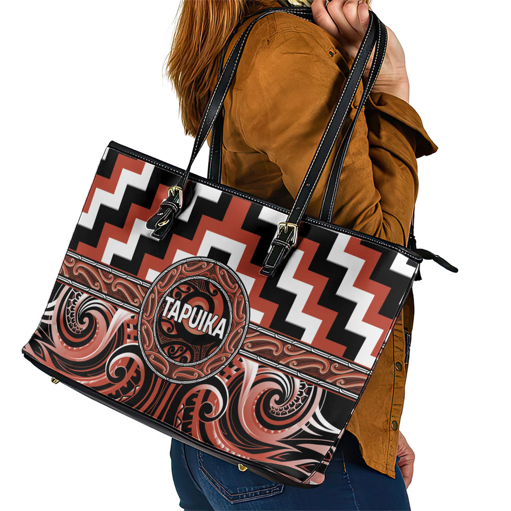 Aotearoa Tapuika Leather Tote Bag Maori Iwi Poutama Puhoro Tattoo
