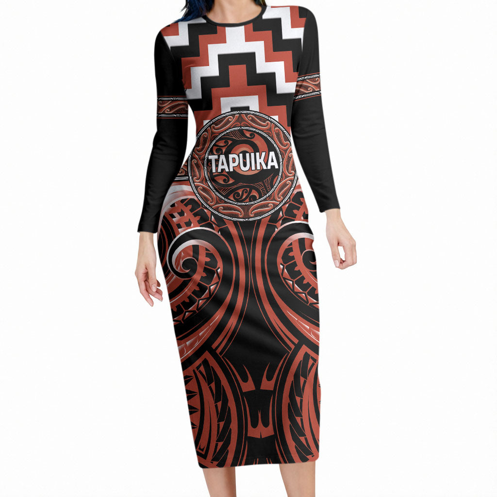 Aotearoa Tapuika Personalised Long Sleeve Bodycon Dress Maori Iwi Poutama Puhoro Tattoo