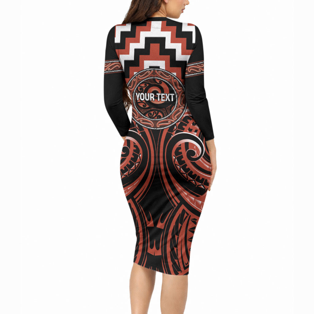 Aotearoa Tapuika Personalised Long Sleeve Bodycon Dress Maori Iwi Poutama Puhoro Tattoo