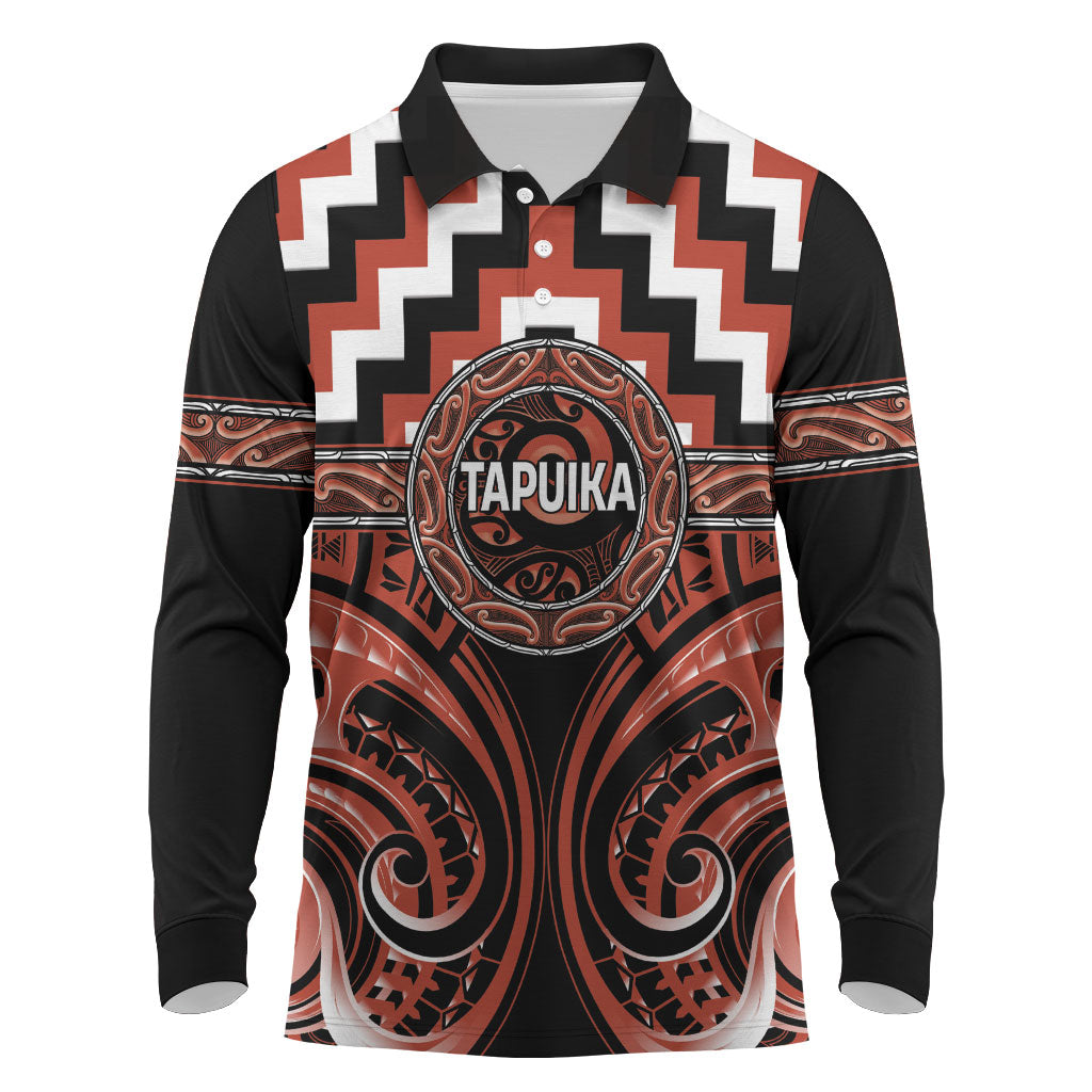 Aotearoa Tapuika Personalised Long Sleeve Polo Shirt Maori Iwi Poutama Puhoro Tattoo