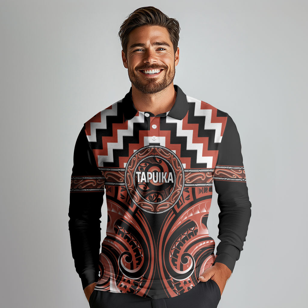 Aotearoa Tapuika Personalised Long Sleeve Polo Shirt Maori Iwi Poutama Puhoro Tattoo