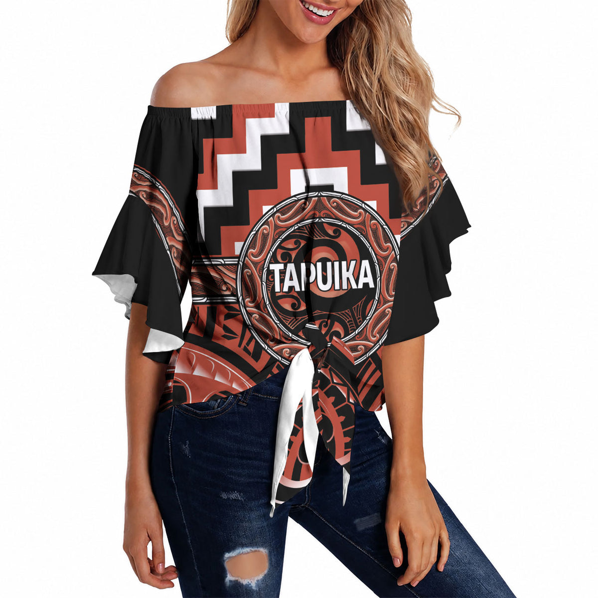 Aotearoa Tapuika Personalised Off Shoulder Wrap Waist Top Maori Iwi Poutama Puhoro Tattoo