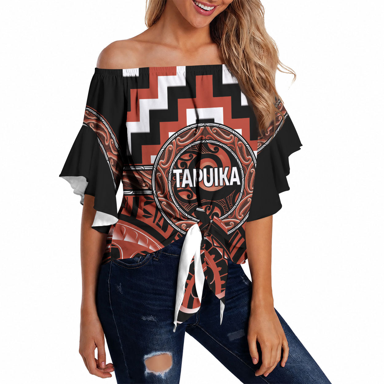 Aotearoa Tapuika Personalised Off Shoulder Wrap Waist Top Maori Iwi Poutama Puhoro Tattoo