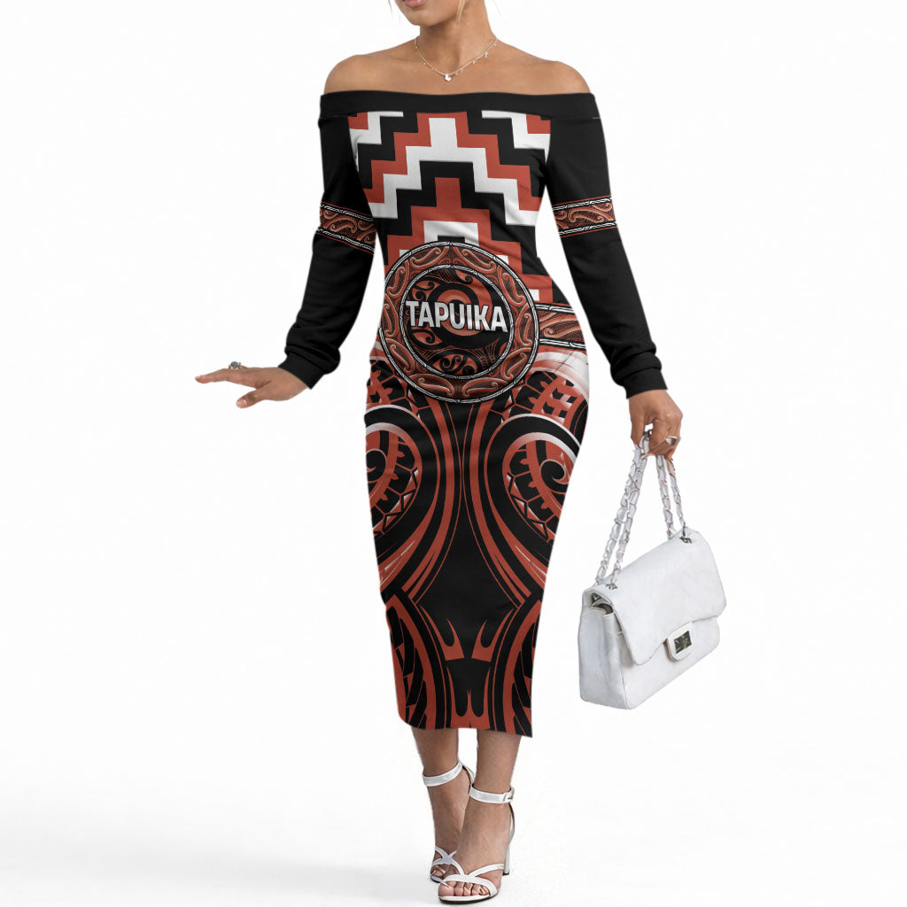 Aotearoa Tapuika Personalised Off The Shoulder Long Sleeve Dress Maori Iwi Poutama Puhoro Tattoo