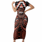 Aotearoa Tapuika Personalised Short Sleeve Bodycon Dress Maori Iwi Poutama Puhoro Tattoo