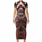 Aotearoa Tapuika Personalised Short Sleeve Bodycon Dress Maori Iwi Poutama Puhoro Tattoo