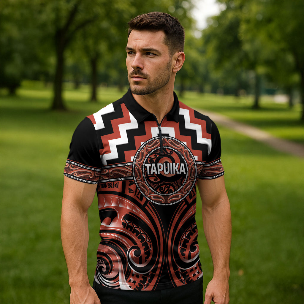 Aotearoa Tapuika Personalised Zipper Polo Shirt Maori Iwi Poutama Puhoro Tattoo