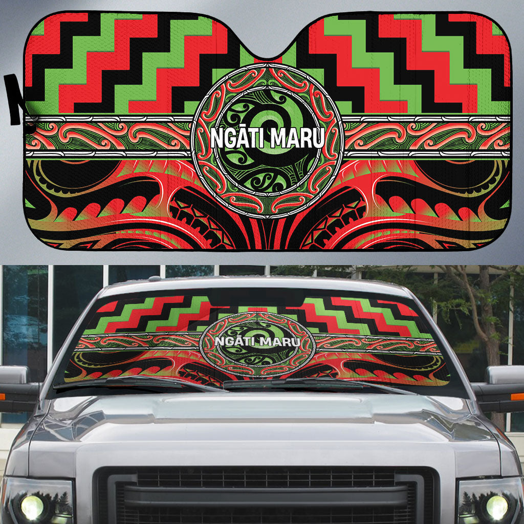 Aotearoa Ngati Maru Auto Sun Shade Maori Iwi Poutama Puhoro Tattoo