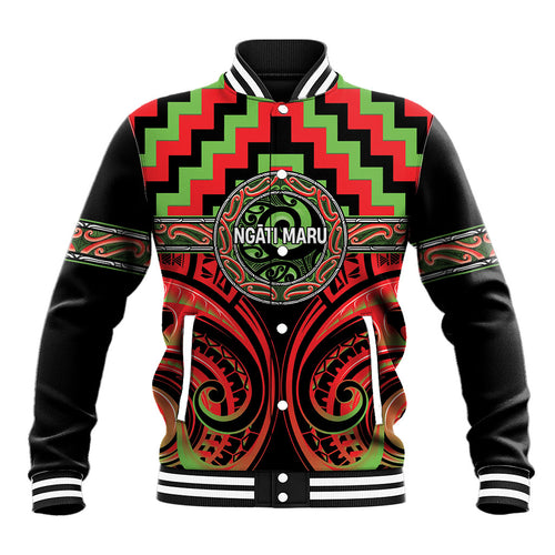 Aotearoa Ngati Maru Personalised Baseball Jacket Maori Iwi Poutama Puhoro Tattoo