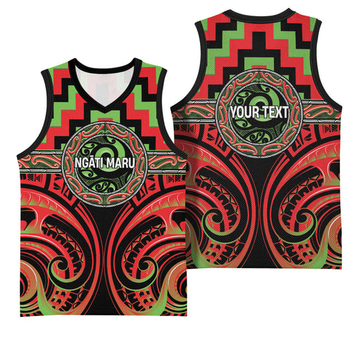 Aotearoa Ngati Maru Personalised Basketball Jersey Maori Iwi Poutama Puhoro Tattoo