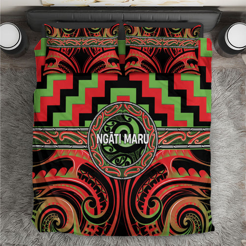 Aotearoa Ngati Maru Bedding Set Maori Iwi Poutama Puhoro Tattoo