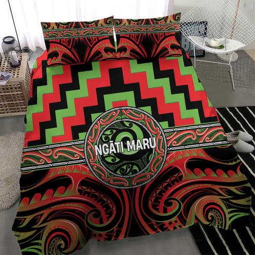 Aotearoa Ngati Maru Bedding Set Maori Iwi Poutama Puhoro Tattoo