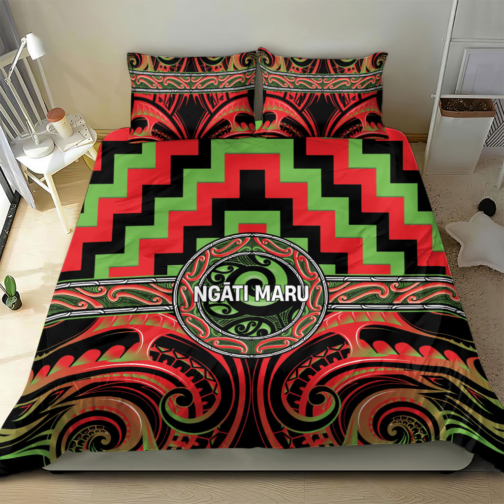 Aotearoa Ngati Maru Bedding Set Maori Iwi Poutama Puhoro Tattoo