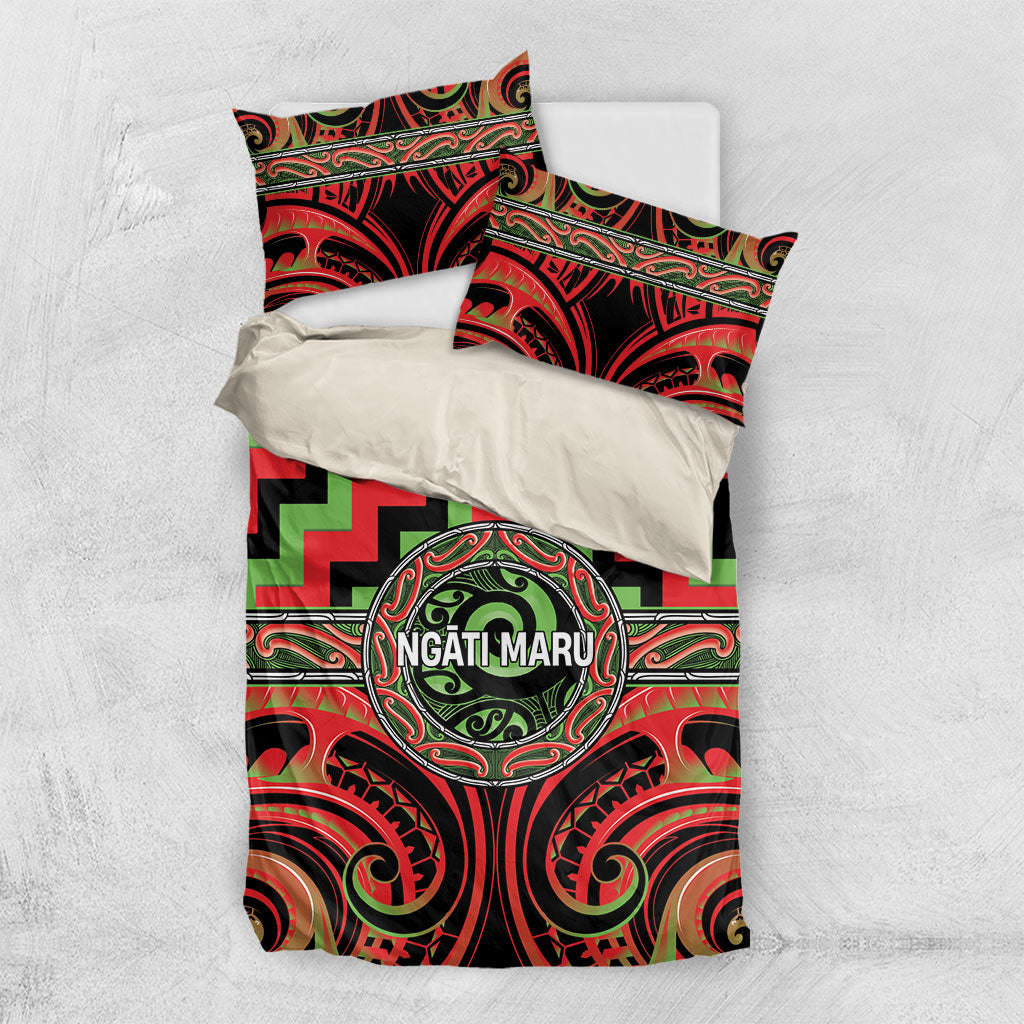 Aotearoa Ngati Maru Bedding Set Maori Iwi Poutama Puhoro Tattoo