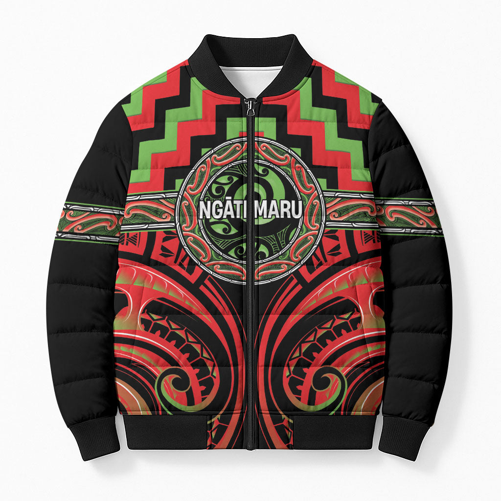 Aotearoa Ngati Maru Personalised Bomber Puffer Jacket Maori Iwi Poutama Puhoro Tattoo