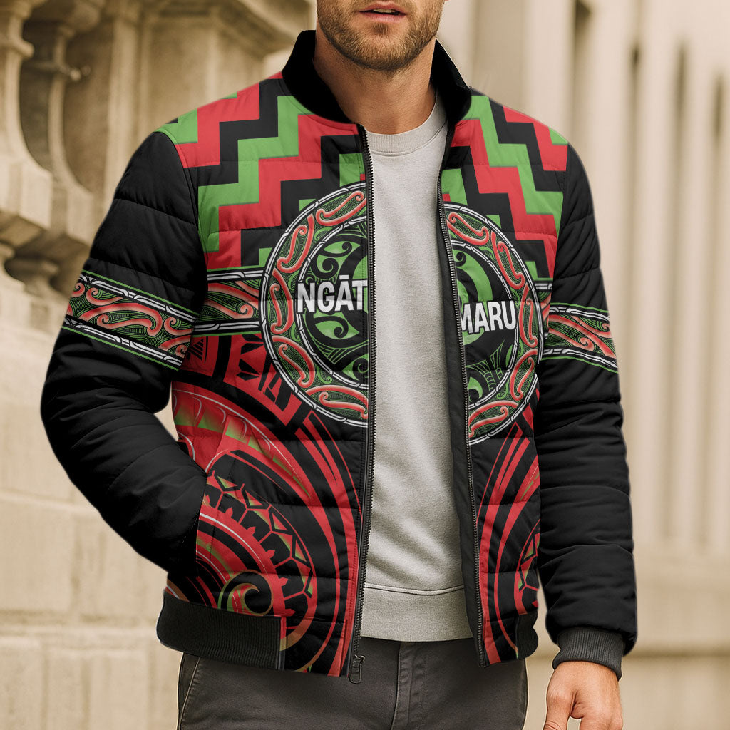 Aotearoa Ngati Maru Personalised Bomber Puffer Jacket Maori Iwi Poutama Puhoro Tattoo