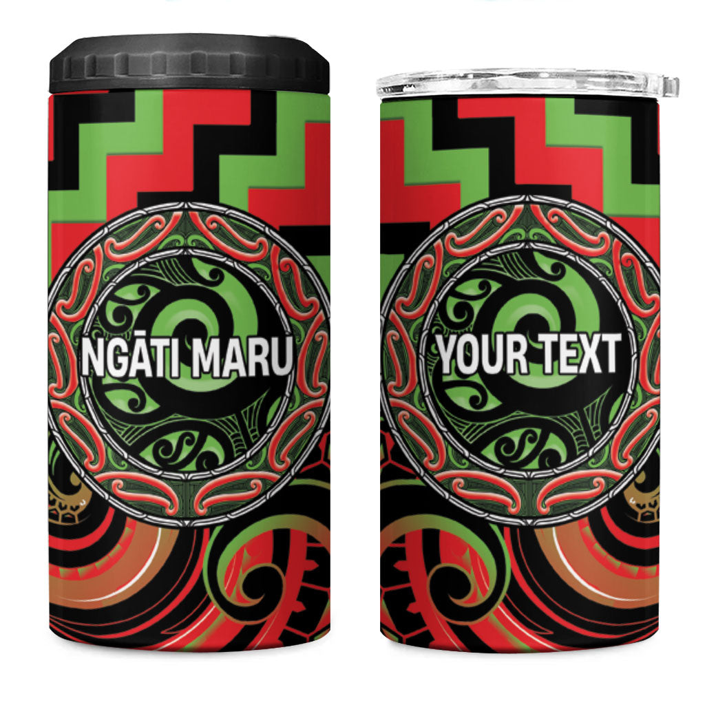 Aotearoa Ngati Maru Personalised 4 in 1 Can Cooler Tumbler Maori Iwi Poutama Puhoro Tattoo