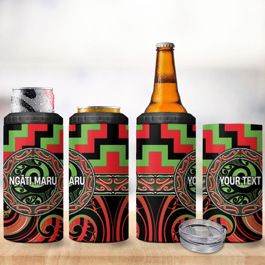 Aotearoa Ngati Maru Personalised 4 in 1 Can Cooler Tumbler Maori Iwi Poutama Puhoro Tattoo