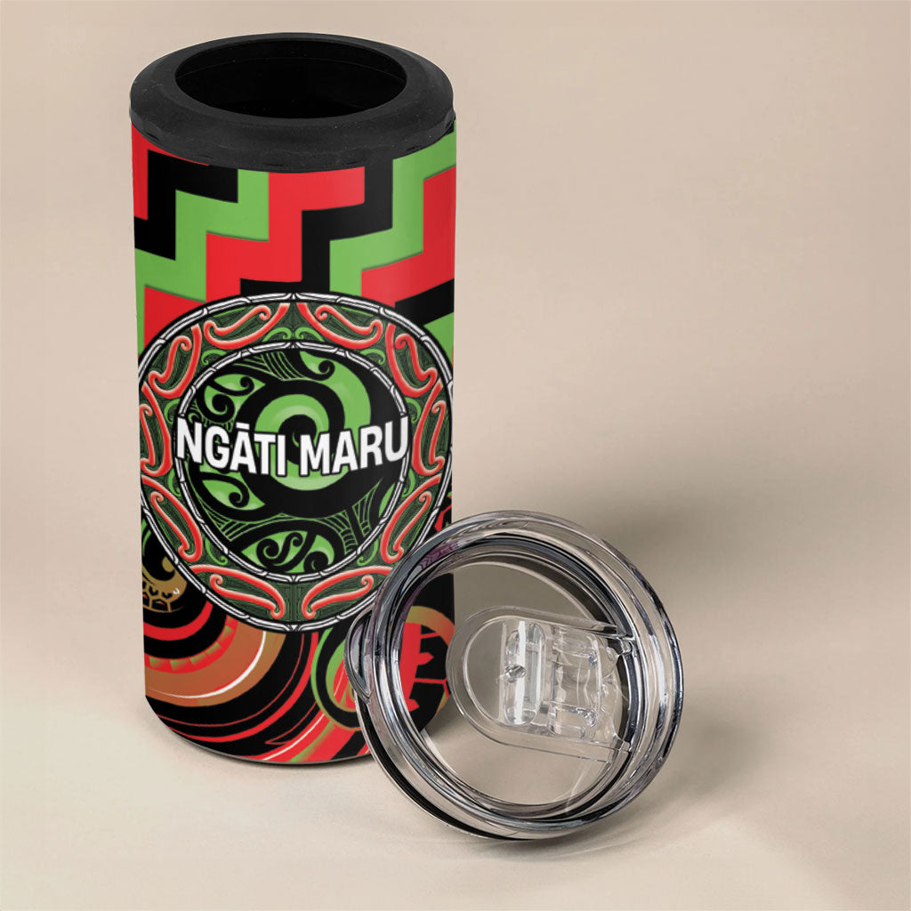 Aotearoa Ngati Maru Personalised 4 in 1 Can Cooler Tumbler Maori Iwi Poutama Puhoro Tattoo