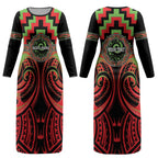 Aotearoa Ngati Maru Personalised Couples Matching Long Sleeve Bodycon Dress and Hawaiian Shirt Maori Iwi Poutama Puhoro Tattoo